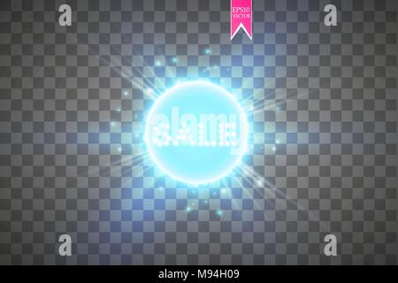 Sale glowing neon sign on the transparent background. Light vector background for your advertise, discounts and business Stock Vector
