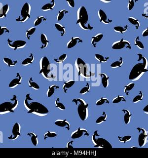 Big Sea Fish Pattern on Blue Background. Whale Seamless Ornament Stock Vector