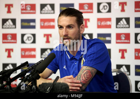 Scotland's Charlie Mulgrew during a Press Conference at Hampden Park, Glasgow. PRESS ASSOCIATION Photo. Picture date: Thursday March 22, 2018. See PA story SOCCER Scotland. Photo credit should read: Jane Barlow/PA Wire. Stock Photo