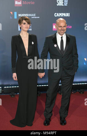 Italy, Rome, 21 March 2018 : Celebrities attend the red carpet of the David di Donatello Movie Awards 2018 pictured Paola Cortellesi and husband Riccardo Milani    Photo © Fabio Mazzarella/Sintesi/Alamy Live News Stock Photo