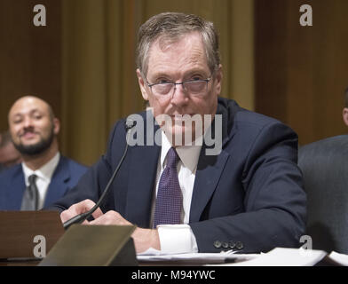 Washington, District of Columbia, USA. 22nd Mar, 2018. Robert Lighthizer, United States Trade Representative, testifies before the US Senate Committee on Finance on ''The President's 2018 Trade Policy Agenda'' on Capitol Hill in Washington, DC on Thursday, March 22, 2018.Credit: Ron Sachs/CNP Credit: Ron Sachs/CNP/ZUMA Wire/Alamy Live News Stock Photo
