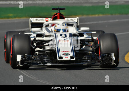 Albert Park, Melbourne, Australia. 23rd Mar, 2018. Marcus Ericsson (SWE) #9 from the Alfa Romeo Sauber F1 Team during practice session one at the 2018 Australian Formula One Grand Prix at Albert Park, Melbourne, Australia. Sydney Low/Cal Sport Media/Alamy Live News Stock Photo