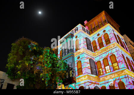 historic Jeddah festival laser show in unesco world heritage historical village Jeddah, Saudi arabia Stock Photo