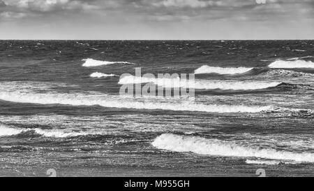 Black and white panoramic seascape on a stormy day. Stock Photo