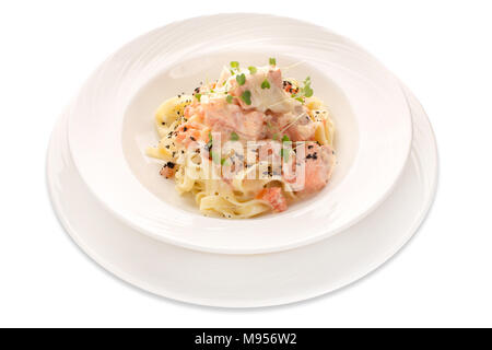Italian pasta with seafood on a white background Stock Photo