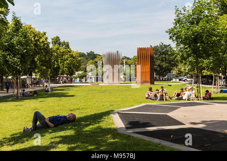 PRAGUE, CZECH REPUBLIC - JUNE 15, 2017: View of Jan Palach Memorial called the Sculptural composition of the Son’s and Mother’s Houses in Prague on Ju Stock Photo