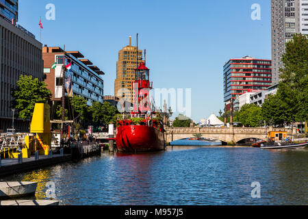 ROTTERDAM, NETHERLANDS - MAY 25, 2017: Exterior view of the Leuvehaven ship harbor in the city center of Rotterdam on May 25, 2017. Its located betwee Stock Photo