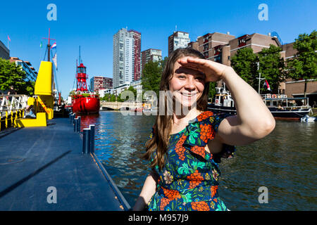 ROTTERDAM, NETHERLANDS - MAY 25, 2017: Exterior view of the Leuvehaven ship harbor in the city center of Rotterdam on May 25, 2017. Its located betwee Stock Photo