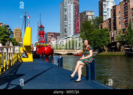 ROTTERDAM, NETHERLANDS - MAY 25, 2017: Exterior view of the Leuvehaven ship harbor in the city center of Rotterdam on May 25, 2017. Its located betwee Stock Photo