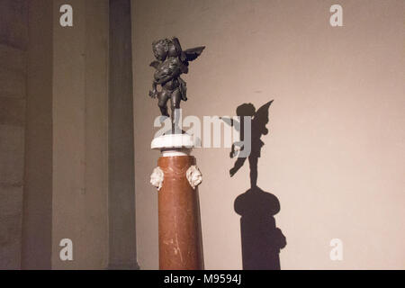 Italy, Florence - May 18 2017: the view of the Putto with dolphin, statue by Andrea del Verrocchio in the Terrace of Juno at Palazzo Vecchio on May 18 Stock Photo
