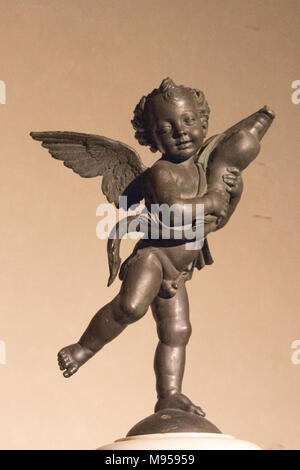 Italy, Florence - May 18 2017: the view of the Putto with dolphin, statue by Andrea del Verrocchio in the Terrace of Juno at Palazzo Vecchio on May 18 Stock Photo