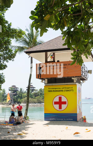 Lifeguard tower on Palawan Beach, Sentosa Island, Central Region, Singapore Island (Pulau Ujong), Singapore Stock Photo