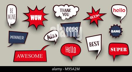 Comic text speeech bubble pop art Stock Vector