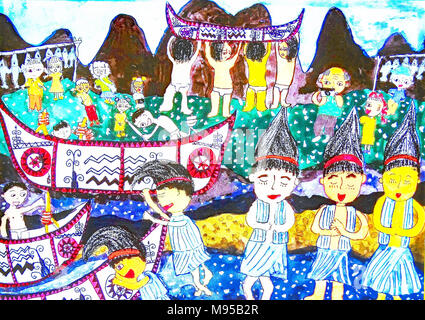 Artwork by Chinese primary school students on display at the 2010 China Expo Pavilion in Shanghai, China. Stock Photo