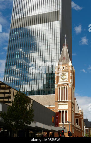 Historical Perth Town hall and modern Supreme court building, Perth, Western Australia Stock Photo