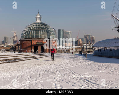 Foot tunnel in snow at Greenwich London Stock Photo