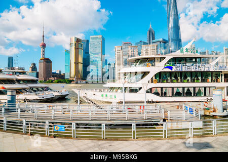 Shanghai, China - August 7, 2016 : Shanghai city view with Oriental pearl tower and Huangpu river Stock Photo