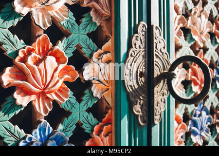 Korean traditional flower pattern wooden door Stock Photo