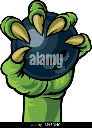 Claw Monster Hand Holding a Bowling Ball Stock Vector