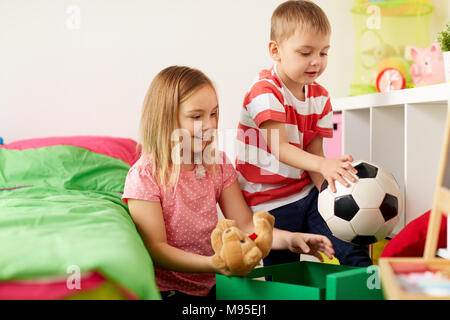 happy kids with toys at home Stock Photo