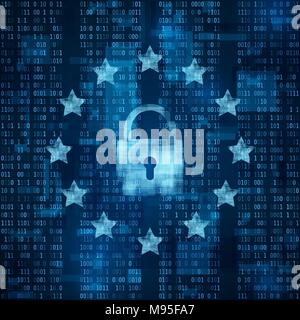 General Data Protection Regulation - GDPR.  padlock symbol, data secure. Stars on blue matrix background. Vector illustration Stock Vector