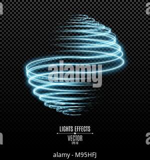 Abstract glowing sphere from golden neon lines on a transparent background. Flying Luminous Magic Dust. Light effect. Graphic element. Vector illustra Stock Vector