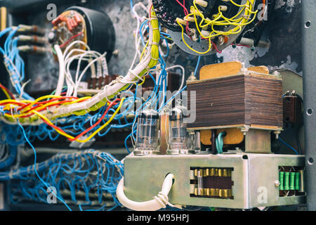 Transformer, radio tubes and wires Stock Photo