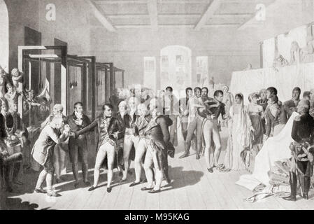 Napoleon visiting a silk factory in Jouy, France, 1806.  Napoléon Bonaparte, 1769 – 1821.  French statesman and military leader.  From Hutchinson's History of the Nations, published 1915 Stock Photo