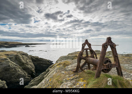 Anglesey coast facing South towards the Lleyn Peninsula in the Distance Stock Photo