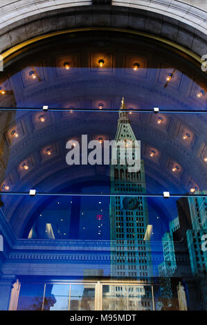The Metlife Tower reflected on windows near Madison Square Park, in New York City, February 2013. Stock Photo