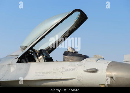 Detail of military fighter plane from the front side Stock Photo