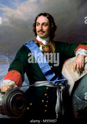 Peter the Great. Portrait of Tsar Peter I of Russia (1672-1725) by Paul Delaroche, oil on canvas, 1838. Stock Photo