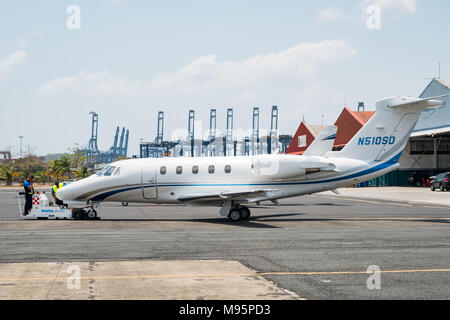 Panama City, Panama - March 2018: Private Jet, Cessna 650 Citation III  on Panama City Albrook Airport Stock Photo