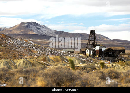 Waste, dirt and slag piles lay all over from this ancient mining operation now abandoned Stock Photo