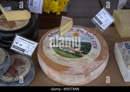 cheese for sale on a  weekly food market stall, skibbereen, ireland Stock Photo
