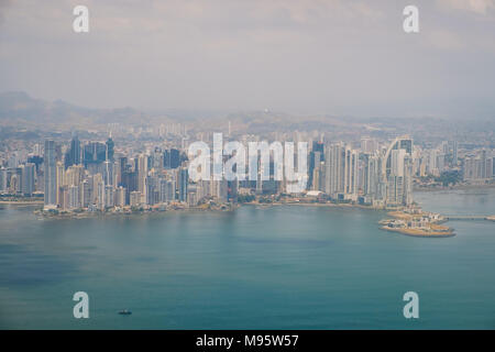 Panama City aerial - skyscraper skyline and coast view of Panama city - Stock Photo