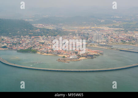 Casco Viejo aerial - Skyline of Panama City - Stock Photo