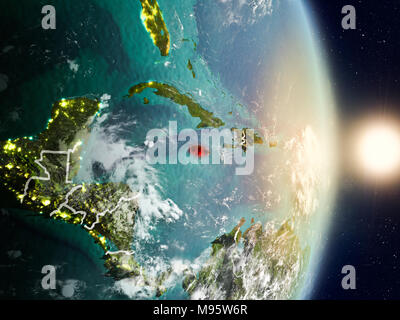 Jamaica during sunset highlighted in red on planet Earth with visible ...