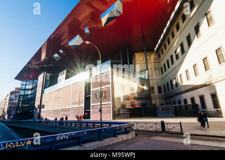 Madrid, Spain : Expansion wing (2005) by French architect Jean Nouvel of the MNCARS Queen Sofia Museum, the national museum of modern art. Stock Photo