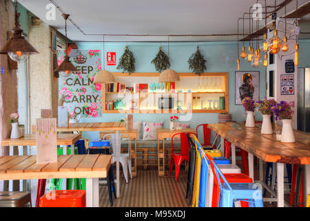 GRANADA, SPAIN - OCTOBER 16, 2017: Trendy cafe serving national food Stock Photo