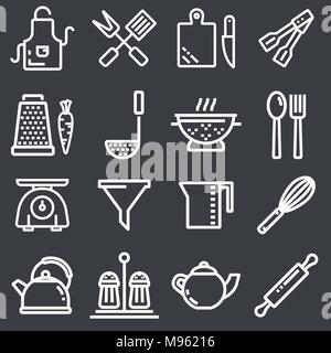 Kitchen utensils icons, thin line Stock Vector