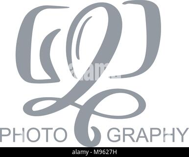 camera photography logo icon vector template calligraphic inscription photography text Isolated on white background Stock Vector
