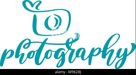 camera photography logo icon vector template calligraphic inscription photography text Isolated on white background Stock Vector
