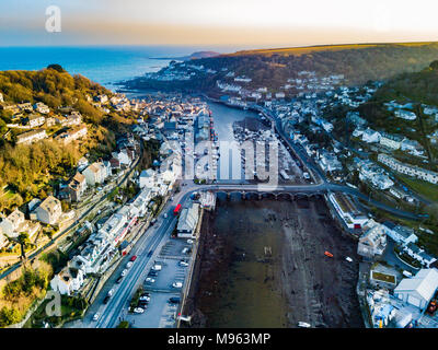 An aerial photograph taken of Looe in Cornwall, UK Stock Photo