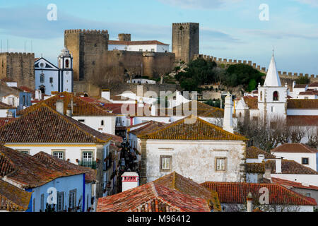 Obidos, Portugal. January 27, 2018. View of the medieval Obidos city and the Castle (Castelo de Obidos) Stock Photo