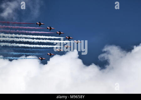 The Red Arrows flying over Liverpool Stock Photo