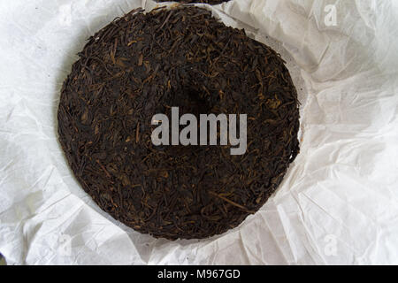 round of fermented Chinese tea. Stock Photo