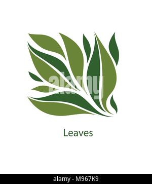 Green leaves of trees and plants. Elements for eco, organic and bio logos. Leaves icon vector isolated on white background.  Stock Vector