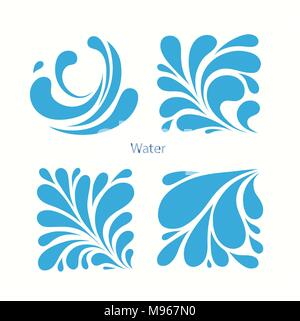Set Water blue Drops icons. Square aqua icon.  Stock Vector