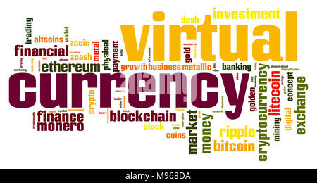 Virtual currency word cloud concept on white background, 3d rendering. Stock Photo
